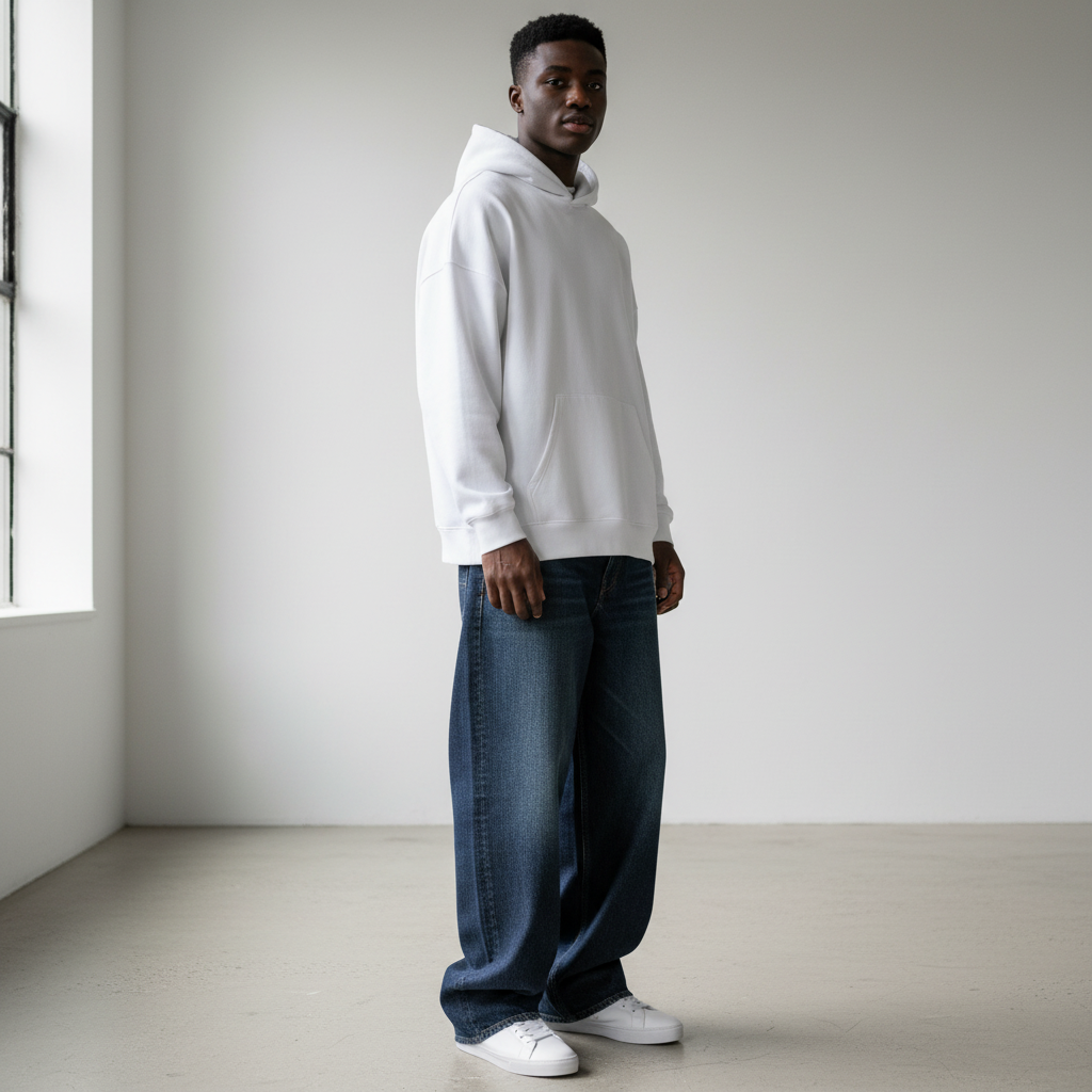 Three-Quarter Angle - White Oversized Boxy Hoodie