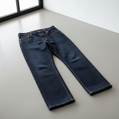 Draped Raw Denim Jeans