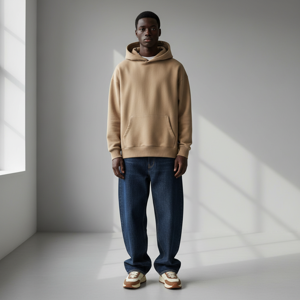 Front View - Beige/Tan Oversized Boxy Hoodie