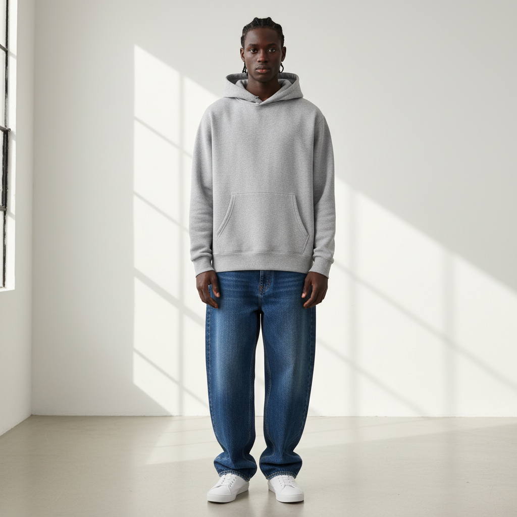 Front View - Grey Oversized Boxy Hoodie