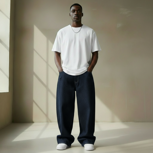 Full-Body Front View with Raw Denim Texture