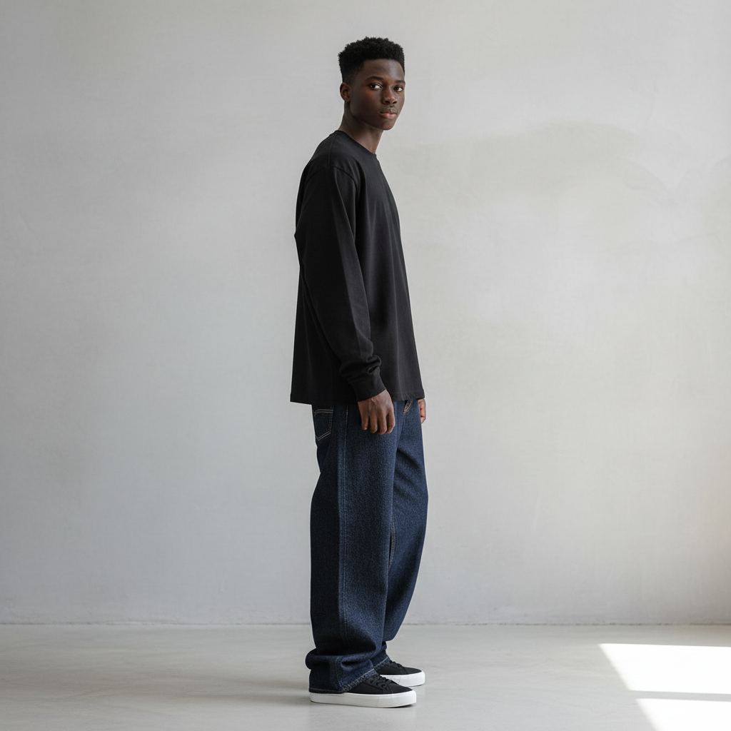 Side View - Black Long-Sleeve with Black Male Model