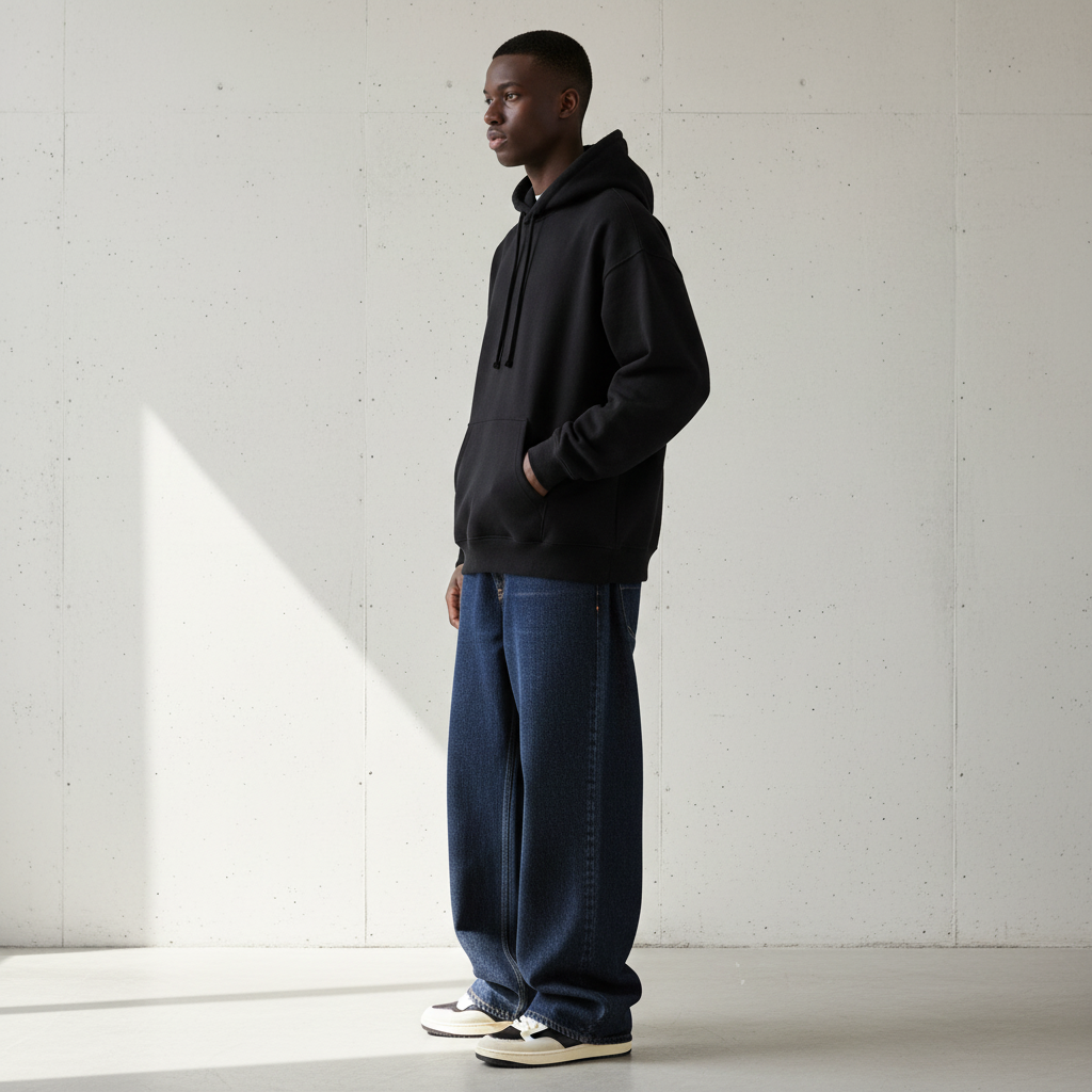 Side View - Black Oversized Boxy Hoodie