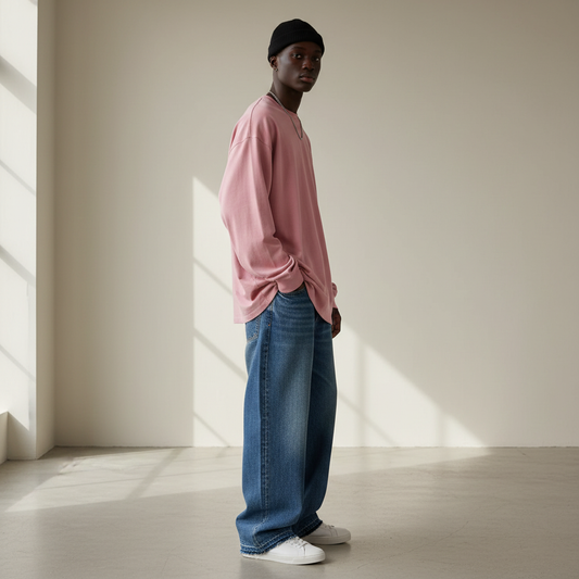 Side View - Pink Long-Sleeve with Black Male Model